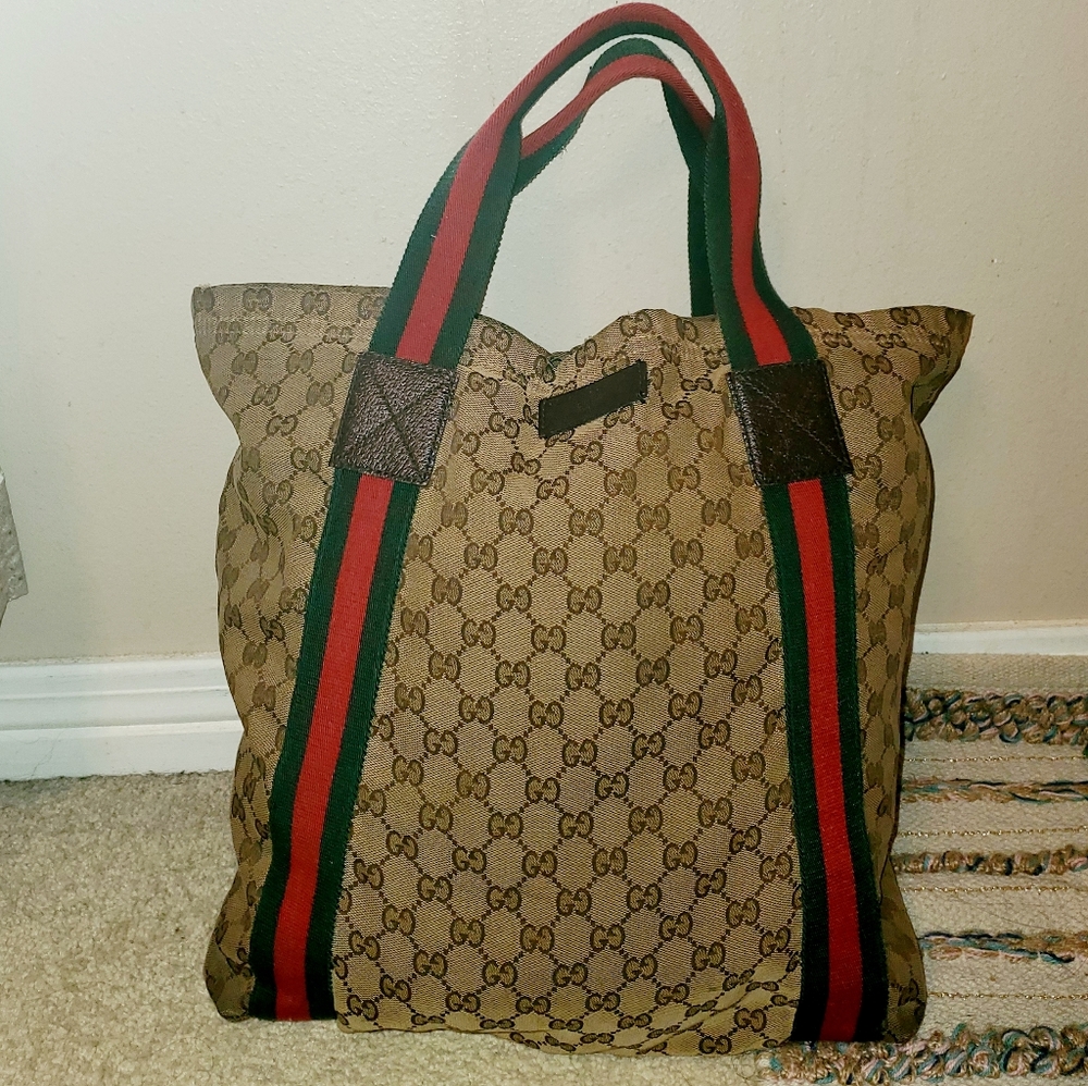 Gucci Signature Web Striped Canvas Tote 189669